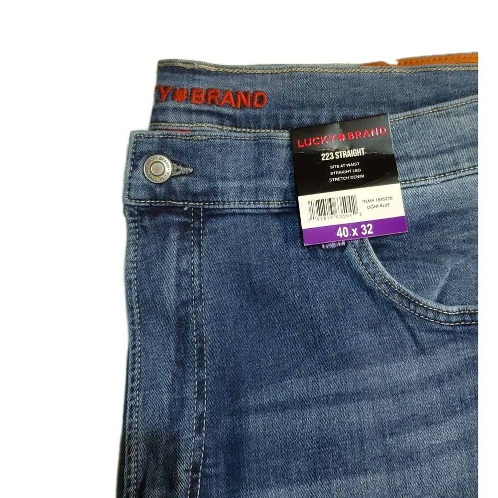 Lucky Brand Mens 223 Straight Stretch Classic 5-Pocket 40x32 Lt Blue Denim Jeans - Picture 6 of 16